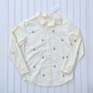 Janie and Jack Yellow Button-Down Shirt with Navy Anchor Embroidery